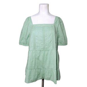 Ann Taylor Loft Polka Dot Lagenlook Top Size M Crotchet Lace Trim Peasant Green